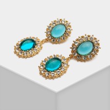 Jbjd Vintage Jewelry Gold Tone Glass Drop Earrings Rhinestone Bridal Chandelier  - £44.56 GBP