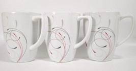 Corelle Coordinates Splendor 12oz Coffee Tea Mugs Lot Set of 3 Red Gray Swirls - £18.87 GBP