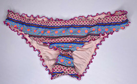 Shade &amp; Shore Ruffle Cheeky Bikini Bottoms Pink Printed Size Large U151 - £13.57 GBP