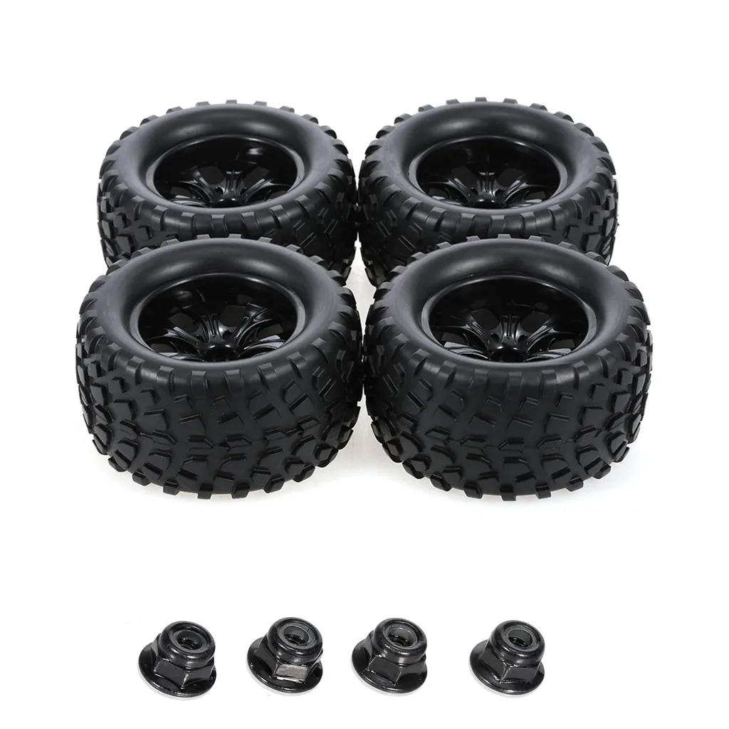 4pcs 125mm Rubber 1/10 RC Monster Truck Tires and Wheel Rims 12mm Hex With Nylon - £24.08 GBP