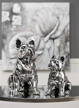 Silver Bulldog Statues Set of 2 Dog Dolomite Home Decor 12" and 8.9" High image 2