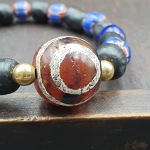Antique Tibetan Etched Agate Bead with Chevron Beaded Bracelet - £114.02 GBP
