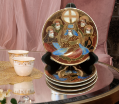 Satsuma 5 Saucers Hand Painted Immortals  Moriage Japan Fairy Land China  - £31.43 GBP