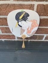 Vintage Japanese Paddle Fan Uchiwa Style Geisha Lady w/ Art Brush Utamaro 1950s - £23.67 GBP