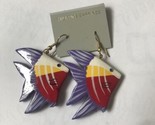 HAND CARVED WOODEN Fish Purple Red Yellow Earrings  MADE IN THE PHILIPPINES - $18.27
