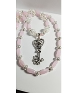 Pink and Silver Key Double Strand Necklace and Bracelet Set - £51.06 GBP