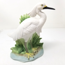 Ceramic Great Egret Heron Statue with Grassland Design Home Office Decor... - $18.95