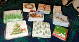 New Super Large Lot Holiday Christmas Winter Paper Napkins Trees Cats Birds Deer - £23.36 GBP