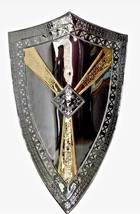Stainless Steel Knight Templar Battle Armor Shield 28&quot; Gold Plated Shield - £77.95 GBP