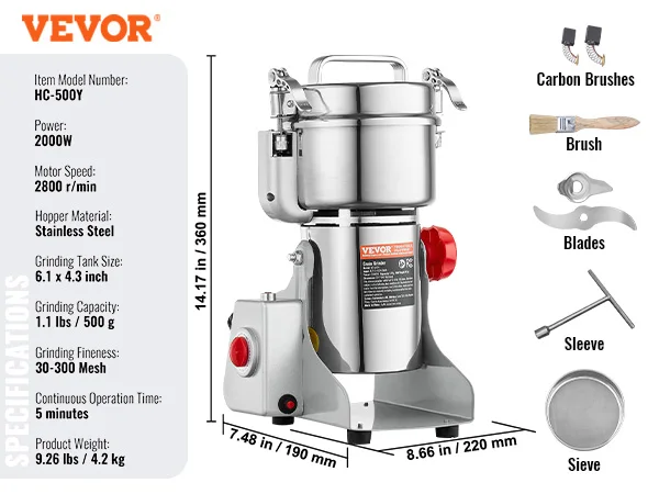 VEVOR 150 2500g Electric Grain Mill Grinder Commercial Swing 500g 1900w ... - $109.48