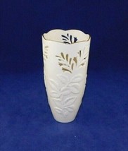 Lenox Pierced Westbury Vase With Raised Leaves - Bone China 24K Gold Trim - $25.11