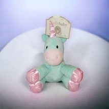 Kellybaby Unicorn Plush Rattle Lovey Aqua Seafoam Green Pink Kellytoy 8&quot; - £8.21 GBP