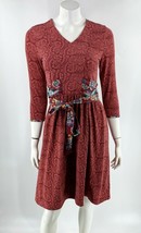 Matilda Jane Dress Size XS Red Blue Paisley V NeckTie Waist Stretch Knit Womens - £35.05 GBP