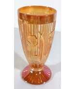 Jeannette Glass IRIS AND HERRINGBONE Marigold Iridescent Footed Water Tu... - $10.44