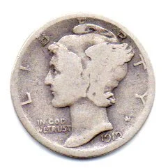 1919 P Mercury Dime - Silver - Heavy wear to reverse - $11.99