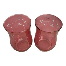 LSA Pink Glass Vases Pair – 6.5 in – White Berry Branch Design – Handblown – Mod - $598.20 MXN