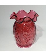 Fenton Art Glass 5” Cranberry Flower Embossed Daffodil Vase Ruffled Rim - £24.76 GBP