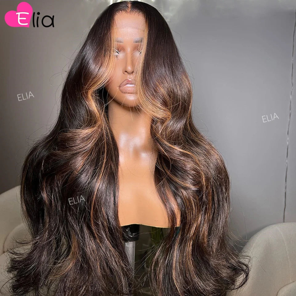 Transparent Lace Frontal Wig Human Hair Body Wave Highlights Colored Hair Bro - £81.76 GBP+