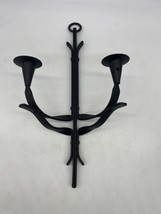 Vtg French Hand Forged Wrought Iron Wall Double Candle Holder Sconce Gothic  50s - £199.83 GBP