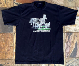 Karibu Tanzania T Shirt-Zebras-L-Black-African Safari-Graphic Tee - $21.04