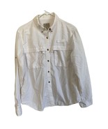 LL Bean Women White Fishing Shirt Size L Vents Zipper Front Cargo Pockets - $29.35