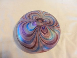Irredescent Round Kiss Shape Decorative Art Glass Multicolored Swirls  - $50.00