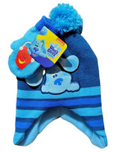 BLUE&#39;S CLUES Fleece-Lined Peruvian Beanie Hat &amp; Mittens Set w/ Pom-Pom NWT  $24 - £9.63 GBP