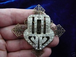 (br-242) White rhinestones vintage Victorian brass pin pendant fashion jewley - £13.98 GBP