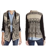 Lucky Brand Open Front Aztec Waterfall Sweater Cardigan Black &amp; Beige Si... - $32.60 CAD