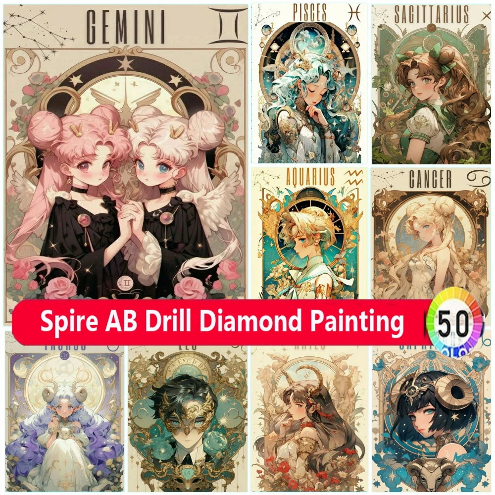 Diy AB Diamond Painting New 2024 Kits Embroidery 12 Constellation Goddess Girl - £14.72 GBP+