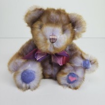 Dan Dee Teddy Bear Brown Purple Pink Heart Plush Stuffed 8&quot; FLAW - £12.52 GBP