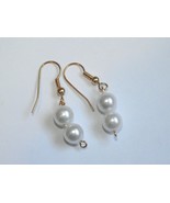 Vintage new 80s gold tone dangling double faux peal bead earrings 1 1/2&quot;... - $93.60 MXN