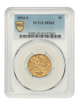 1894-S $5 PCGS MS62 - £4,284.62 GBP