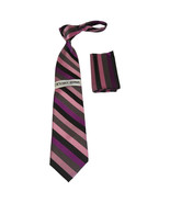 Men&#39;s Stacy Adams Tie and Hankie Set Woven Silky #Stacy42 Pink Stripe - $40.73 CAD
