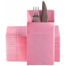 Baby Pink Dinner Napkins Cloth Like With Built-In Flatware Pocket, Linen... - £39.08 GBP