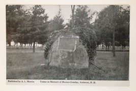 Early 1900s Tablet in Memory of Horace Greeley, Amherst, NH Postcard A.L... - $13.00