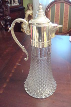 Syrup/liquor pitcher pressed glass and silverplate cover [GL-5] - £59.35 GBP