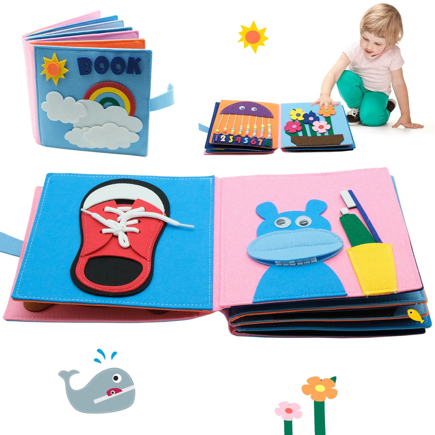 Baby Montessori Busy Book Math Early Learning Toys Cloth Book Basic Life Skill - £17.12 GBP+