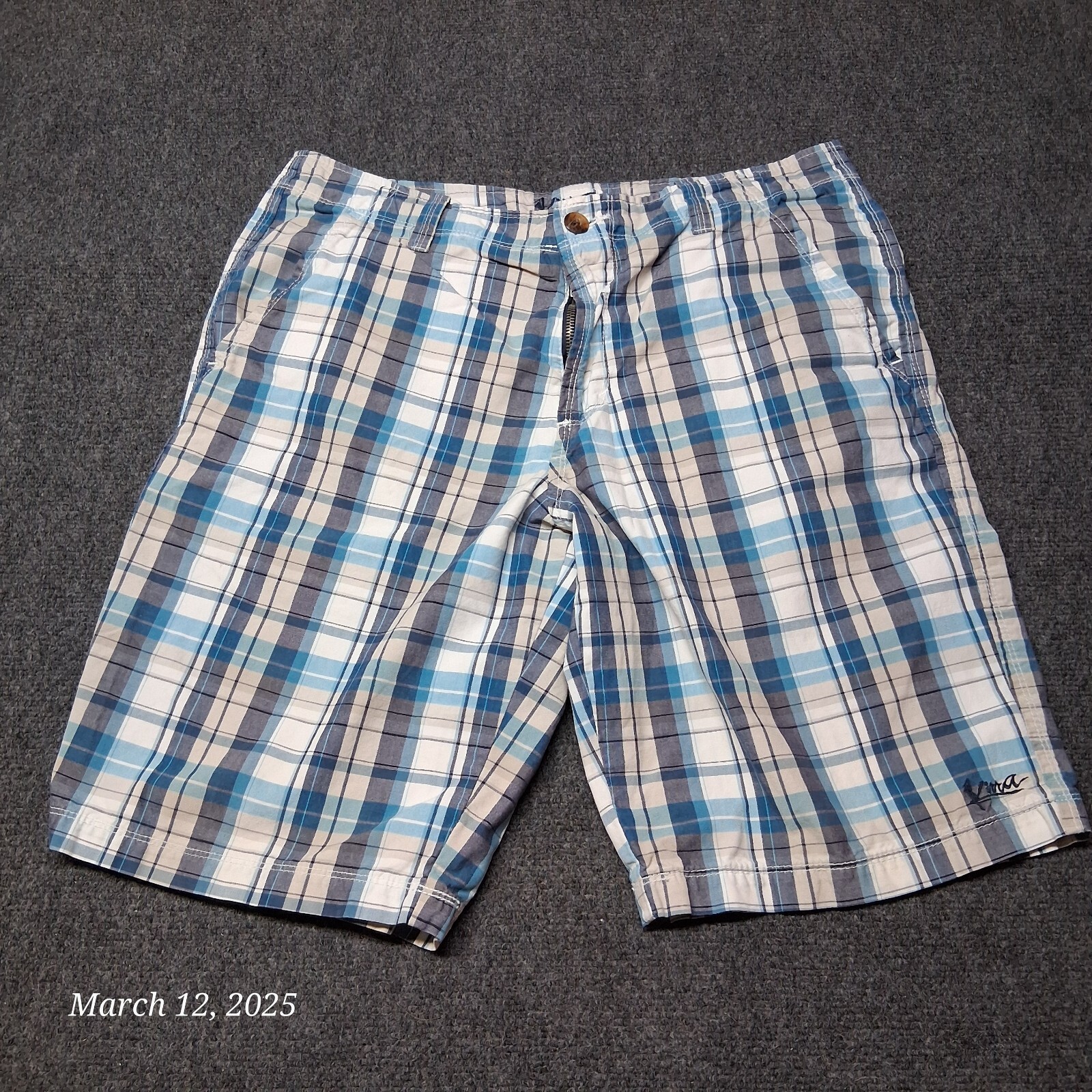 Kirra Board Shorts Men 34 Blue Plaid Beach Surfing Casual - $17.38