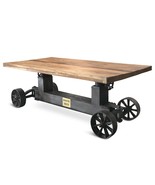 Industrial Trolley Dining Table - Iron Wheels Adjustable Crank - Natural... - £3,299.18 GBP