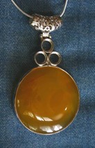 Elegant Ancient Style Silver-tone Butterscotch Glass Sterling Pendant Necklace - £11.97 GBP