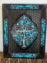 11&quot;x15&quot; Marble Black Tray Plate Rare Turquoise Gem Inlay Marquetry Table... - $733.97