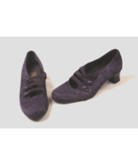 Munro American 3 Strap Purple Suede Leather Pumps Block Heel Women&#39;s Sho... - $26.19