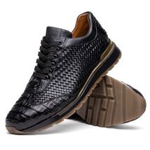 calfskin and genuine caiman crocodile fashion sneaker Roma Black image 3