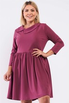 Plus Pleated Preppy Fit &amp; Flare Long Sleeve Asymmetrical Collar Mini Dress - $19.20