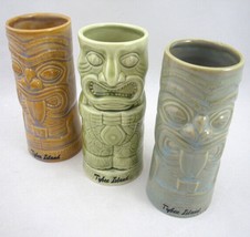 Chiki Tiki Mug Tumblers Tybee Island Souvenir 3 pc set 14 oz 6&quot; tall Polynesian - $29.40