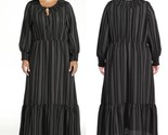 Terra &amp; Sky Black Ikat Stripe Tiered Long Sleeve Peasant Maxi Dress Plus... - $19.70