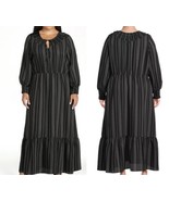 Terra &amp; Sky Black Ikat Stripe Tiered Long Sleeve Peasant Maxi Dress Plus... - £15.56 GBP