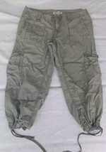 Steve &amp; Barry&#39;s Capri Cargo Pants Sz 10 Green 100% Cotton Tie Legs 33x22... - $11.87