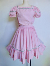 Vintage 2 Pc Square Dance Rockabilly Dress XS Pink Gingham w Lace &amp; Ribb... - $89.00